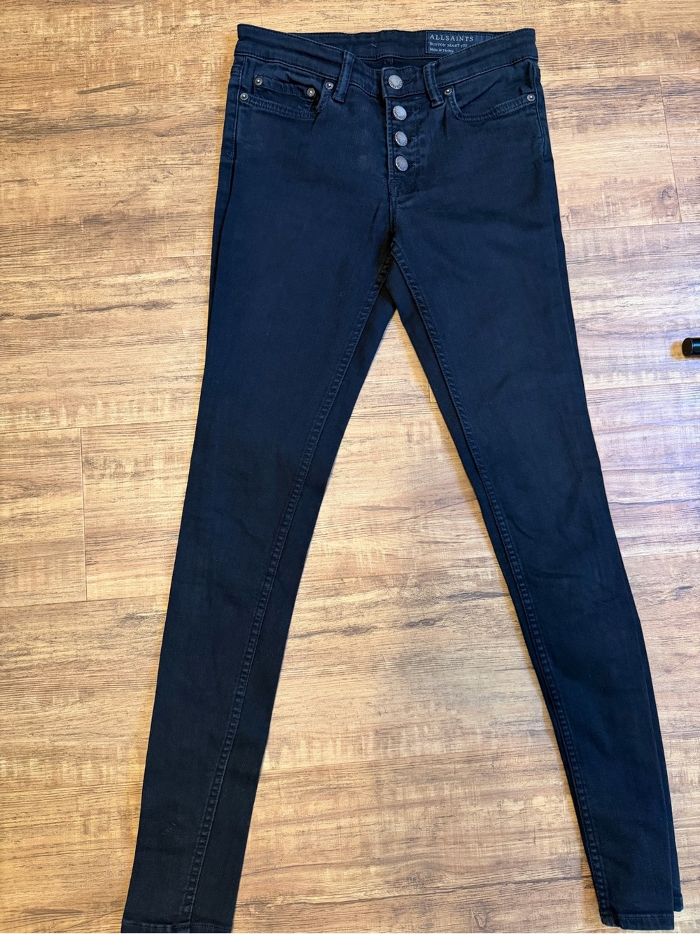 All Saints Black Button Mast Fit Women's Skinny Button-Fly Jeans